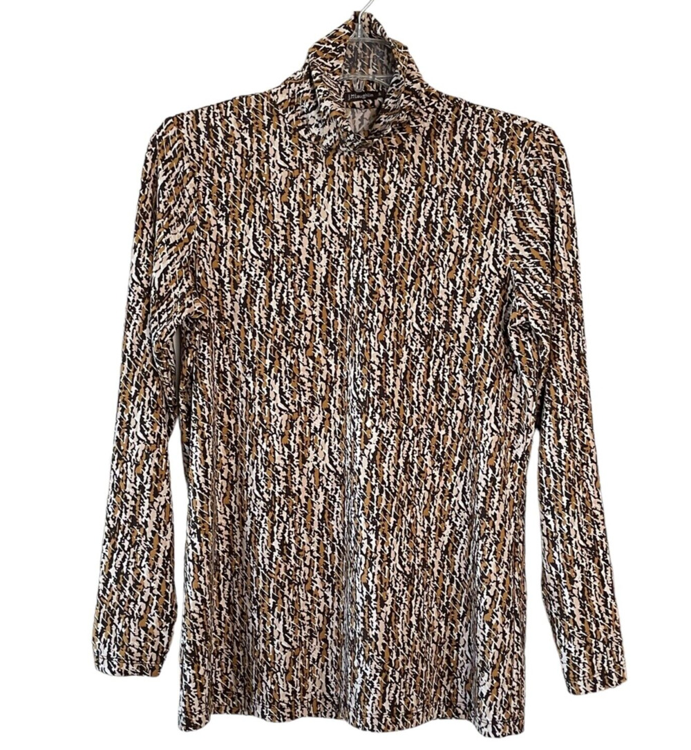 J. McLAUGHLIN Size Small Brown Black Pullover Long Sleeve Turtleneck Stretch Top